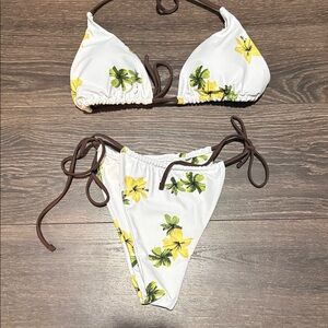 SHEIN White and Yellow Floral Bikini